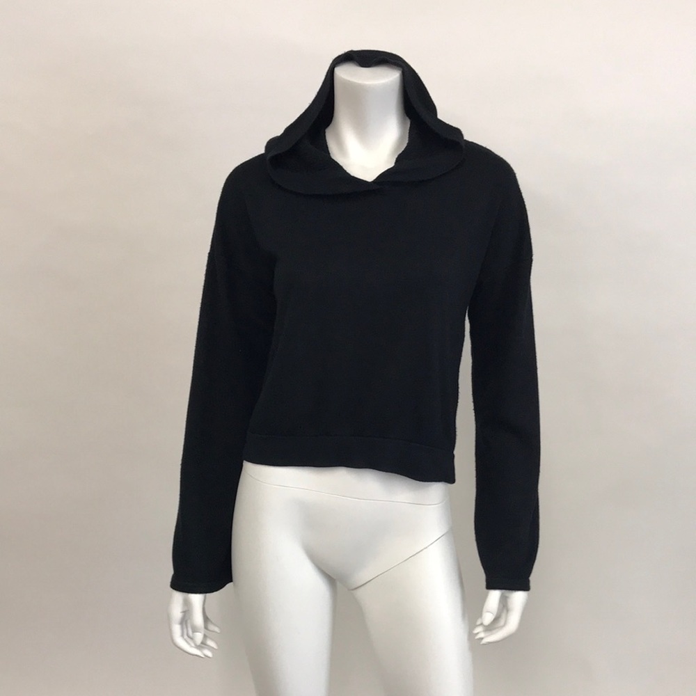 MAKE+MODEL Black Cropped Hoodie Flare Sleeves, Soft Casual Pullover, SIZE XS.
